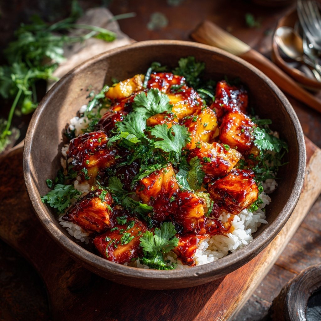 Sticky Pineapple Chicken Rice Bowl