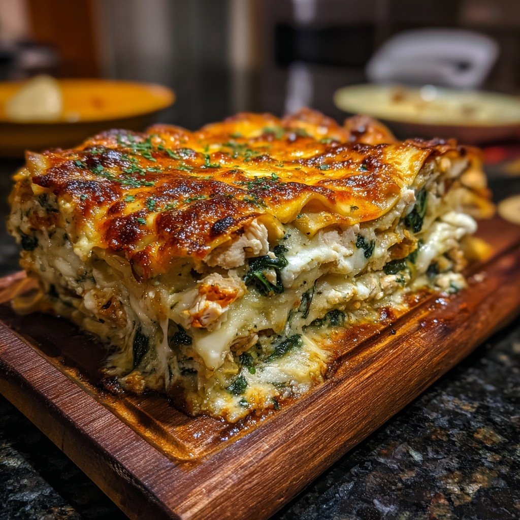 Shredded Chicken Spinach Lasagna
